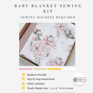 Peut inclure: Kit de couture de couverture pour bébé avec une couverture à imprimé floral dans une boîte. La couverture présente des fleurs roses et des koalas gris. Le kit comprend du tissu et est adapté aux débutants. Taille de la couverture prête : 65 x 95 cm.