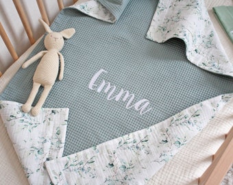 Embroidered baby blanket personalized Waffle baby blanket with name Crib blanket for girl Recieving blanket Baby shower Gift for new baby