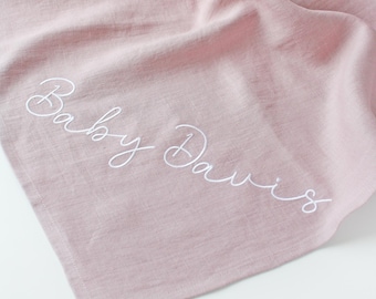100% Linen Baby Swaddle Blanket: Natural Flax Linen, Newborn to Toddler size, Baby shower gift Personalized with name embroidery