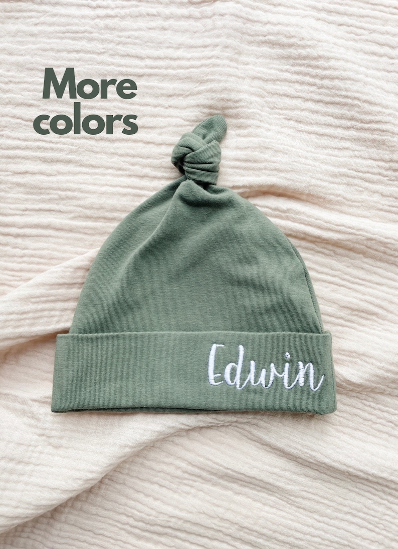 Personalized baby hat newborn Embroidered baby hat Custom baby beanie with name Baby name hat Newborn hospital hat Knot baby hat image 1
