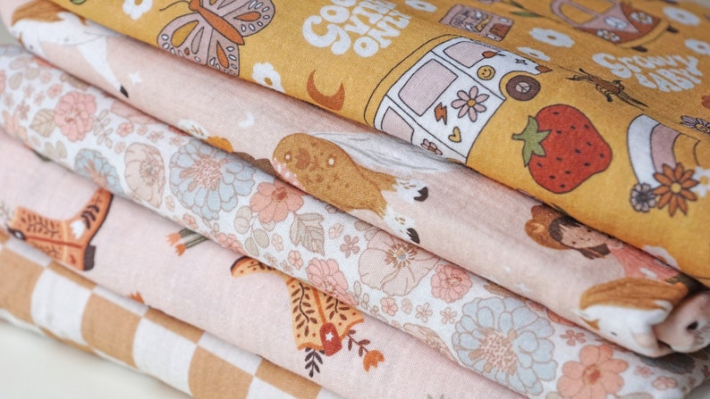 Cotton double gauze Muslin fabric by the yard, Cotton muslin fabric for kids, Western fabric for quilting, Cowboy fabric, Groovy fabric