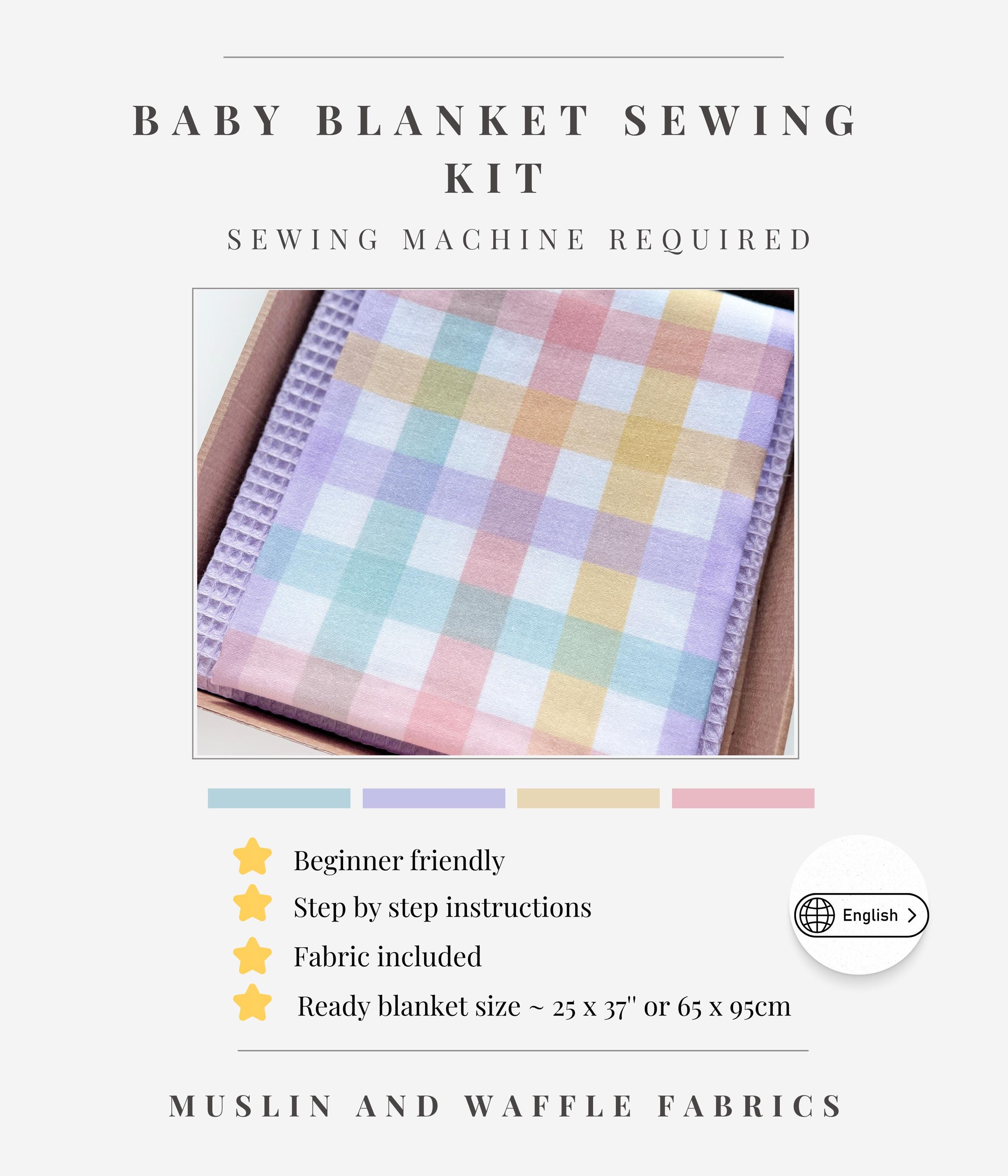 DIY Baby Blanket Sewing Kit: Muslin \u0026 Waffle Cotton, Personalized, image size:2571x3000