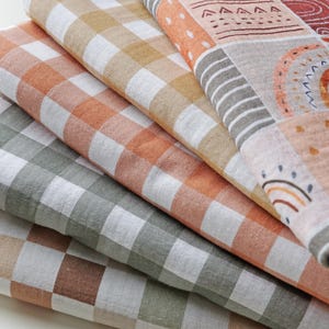 Double gauze fabric, Gingham cotton fabric by 0.5 yard, Printed muslin fabric baby, Farmhouse fabric, Checkered fabric, Checkerboard fabric