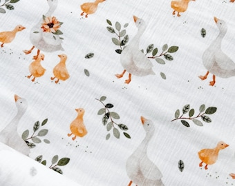 Goose Print Double Gauze Fabric by 0.5 Yard- Muslin Fabric For Baby Blanket - Lightweight Cotton Fabric For Kids - Muslin Gauze Printed