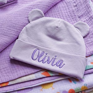 Gepersonaliseerde pasgeboren beanie met naam babymutsje met naam geborduurde pasgeboren hoed meisje babymutsje Eerste babycadeau Gepersonaliseerde ziekenhuismuts