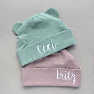Gepersonaliseerde babymutsje Aangepaste babymutsje Naam pasgeboren babymutsje Geborduurd babycadeau Beer babymutsje met oren Ziekenhuis babymutsje Coming home-outfit