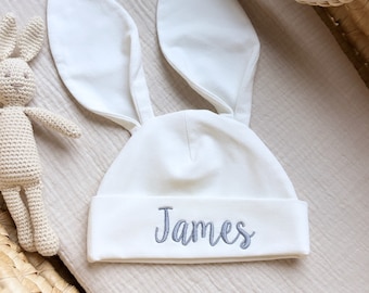 Personalized baby bunny ears hat Newborn bunny bonnet Baby bunny outfit Newborn bunny hat with name Easter newborn outfit Easter baby gift