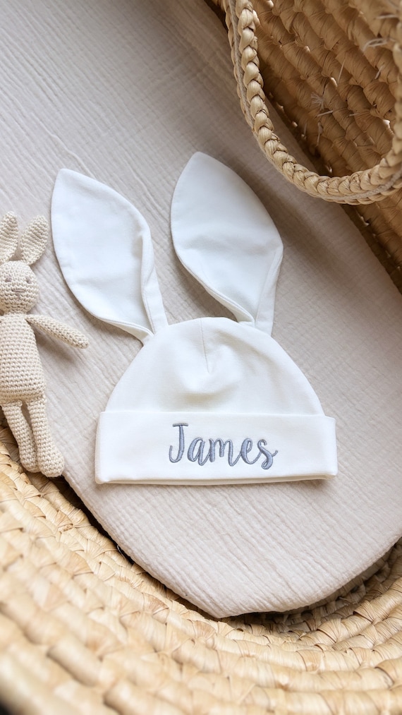 Personalized baby bunny ears hat Newborn bunny bonnet Baby bunny outfit Newborn bunny hat with name Easter newborn outfit Easter baby gift