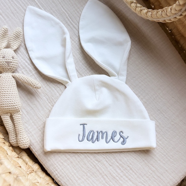 Personalized baby bunny ears hat Newborn bunny bonnet Baby bunny outfit Newborn bunny hat with name Easter newborn outfit Easter baby gift