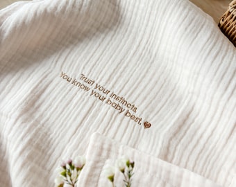 Embroidered Muslin Washcloth: New Mom Gift, Postpartum Quote