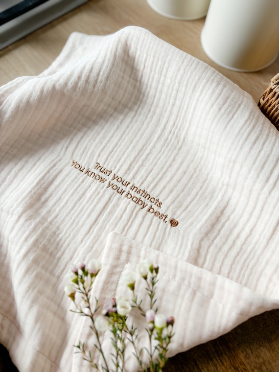Embroidered Muslin Washcloth: New Mom Gift, Postpartum Quote