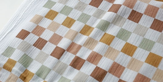 Checker fabric Crinkled cotton fabric Double gauze fabric by 0.5 yard Cotton Muslin fabric Printed cotton gauze Fabric for kids clothes