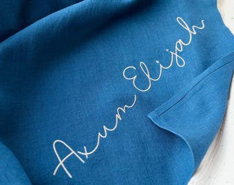 Embroidered linen baby blanket - Organic newborn swaddle personalized - Toddler linen blanket - Organic baby shower gift - Linen bedding