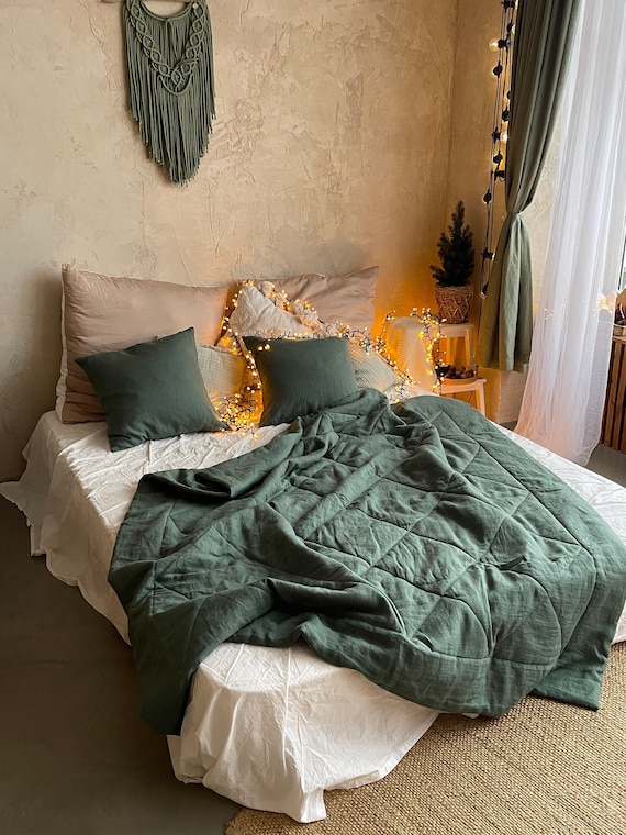 Linen Bedspread Quilt Linen Throw Blanket Boho Bedding Queen Comforter Quilt Boho Aesthetic Bedroom Decor Bed Coverlet Housewarming Gift Etsy
