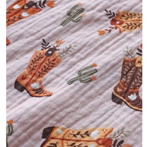 Cotton fabric for baby blanket Fabric for kids Muslin fabric by the yard Double gauze fabric with cowboy boots fabric Printed gauze fabric
