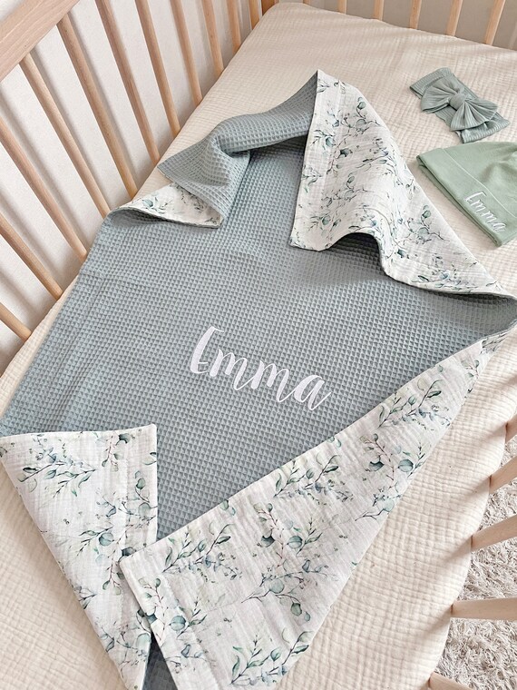 Embroidered Waffle Baby Blanket Personalized Muslin Baby Swaddle Blanket With Name Baby Blanket Boy Name Custom Blanket Baby Shower Gift Etsy Canada
