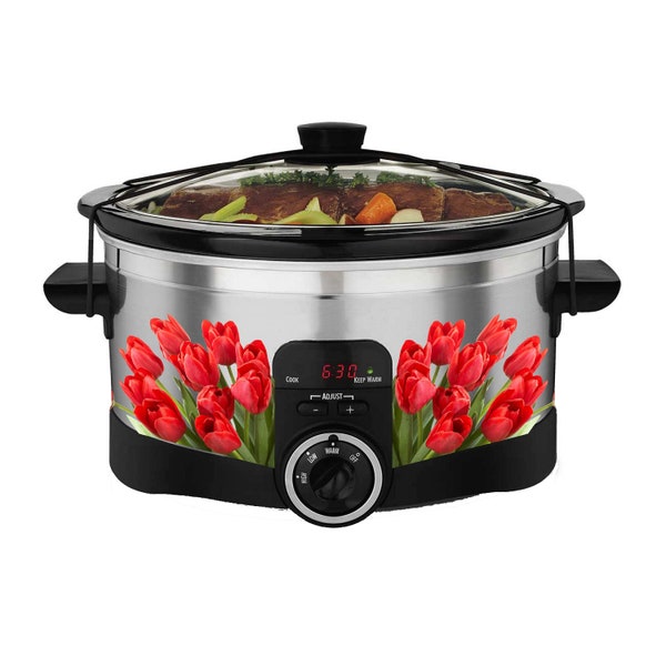 Cute Red Tulip Bush Decal Set for All Slow Cooker Pots