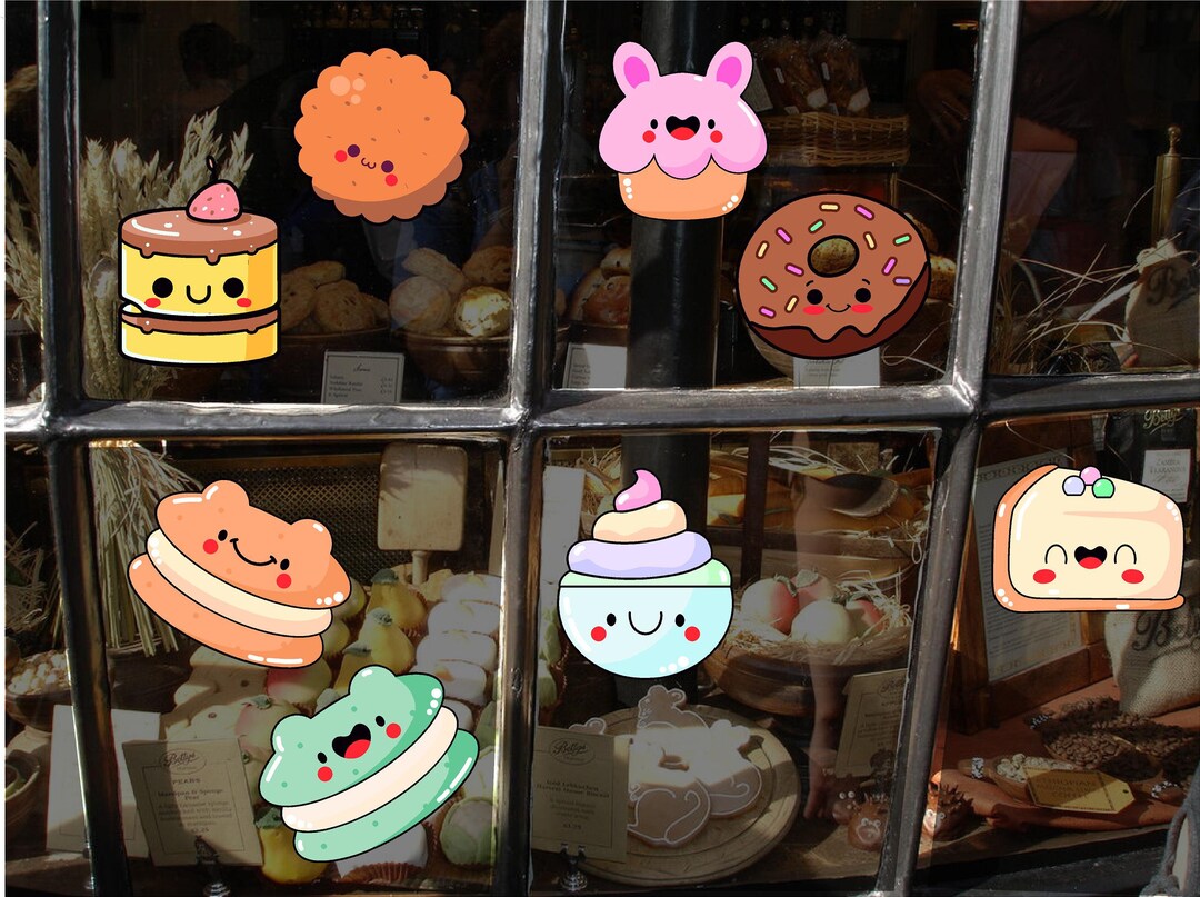 Baked Goods 8 Piece Decorative Cakes and Macaroons Static Cling / Vinyl ...