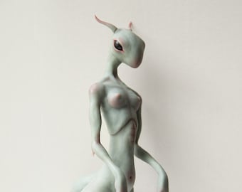 OOAK Alien Baby Doll Sculpture: Weird Fantasy Art Doll (10 inch)
