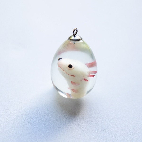 OOAK weird Axolotl in creepy cute handmade pendant. Fantasy cryptid necklace figurines jewelry for axolotl lovers!