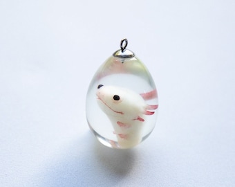 OOAK weird Axolotl in creepy cute handmade pendant. Fantasy cryptid necklace figurines jewelry for axolotl lovers!