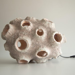 Stoneware table lamp in meteorit - space style, sculptural decorative abstract desktop night lights