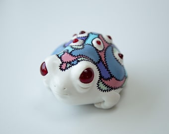 Frog Figurine With Original Artists Arstract Art Ornament Handpainted Acrylic Paints