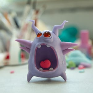 Cool Microbe - Germ character in cartoon anime style, weird and unusual creature art doll, peculiar creepy cute bacteria figurine