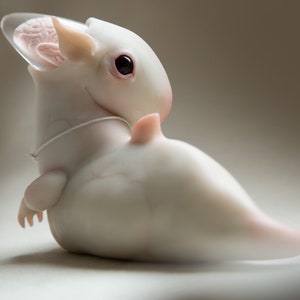 OOAK Alien Dragon Art Doll, Albino Fantasy Creature with Crystal Clear Brain