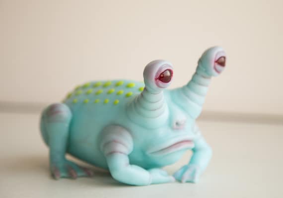 Strange Frog and Toad Statue, Sad Ooak Animal Art Doll Daniel
