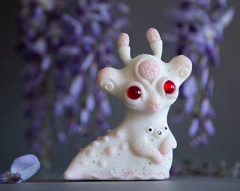 OOAK Alien Baby Doll Sculpture: Red Eyes, Weird Creature Art Toy