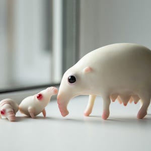 OOAK Tapir Mom Figurine with Twins: Weird Art Doll Sculpture