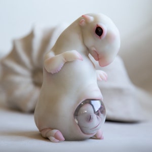 Weird albino Tapir animal sculpture, im pregnant alien with baby embryo - ooak creepy cute art toy from our ukranian shop, UFO character