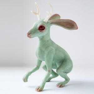 Wyoming Jackalope Sculpture: OOAK Cryptid Art Doll (9 inch)