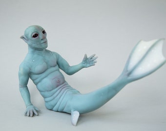 Fiji merman of Delaware! Merman art doll cryptid creature, weird cryptozoology sculpture of Delaware state cryptid, Delaware cryptid gift