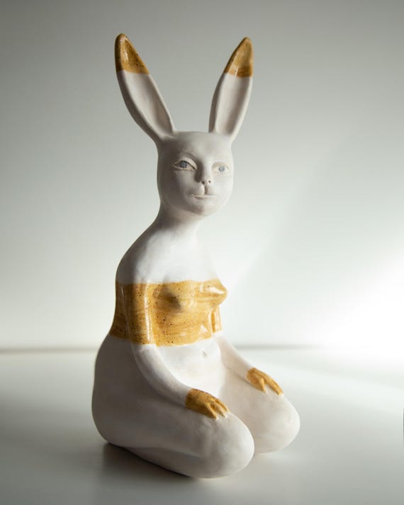 HONEY BUNNY - Ceramic Statue of Hare Bodypositive Girl, Whimsical