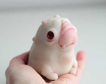 Baby alien art doll warthog figurine, creepy cute fantasy creature weird sculpture, ooak polymer clay animal art toy