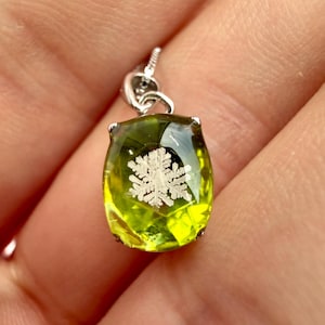 Joyas con copos de nieve auténticos preservados, collar de peridoto de plata de ley, regalo de la naturaleza de Colorado