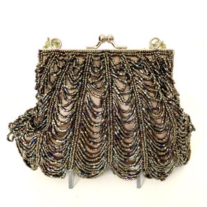 Vintage La Regale Beaded Black Gold & Bronze Evening Clutch Purse Bag -  Estate