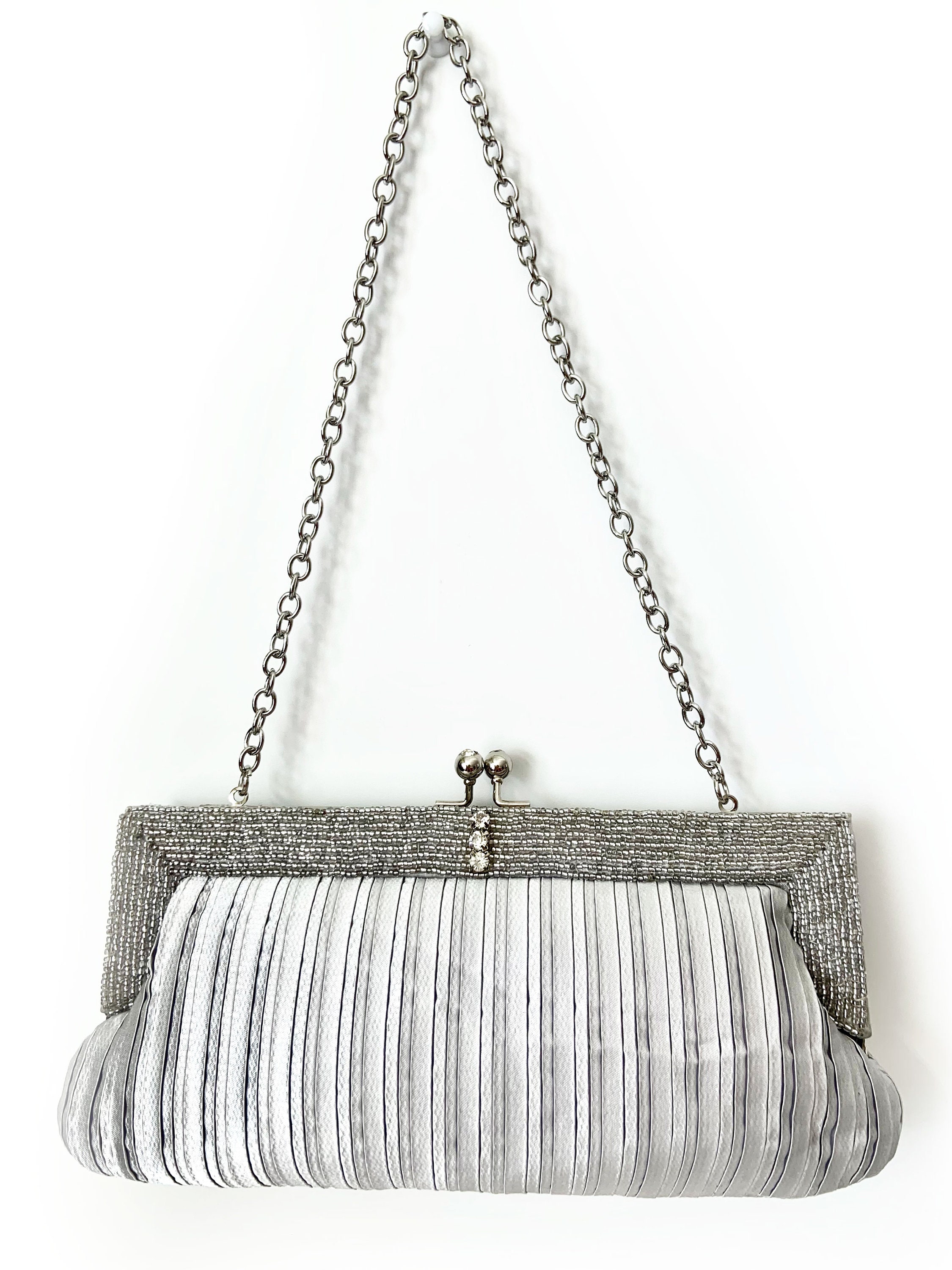 Silver Elegant Handmade Evening Clutch Beaded Handbag for Wedding Party Prom Etsy