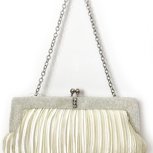 Bolso de mano de noche elegante, blanco, hecho a mano, con cuentas, para boda, fiesta de graduación