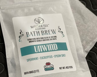 Bath Brew - Unwind Mix - Herbal Bath Tea - Pink Sea Salt - Epsom Salt