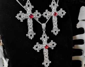 Kruzifix Schmuckset in 2 Farben // Kreuz Halskette, Kreuz Ohrringe, Okkulte Ohrringe, Gothic Halskette, Gothic Ohrringe, Religiöser Schmuck
