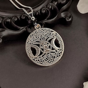 Keltisches Dreifachmond Amulett in 2 Farben // Yggdrasil Halskette, Baum des Lebens, Lebensbaum, Schutzamulett, Talisman, Wicca, Esoterik
