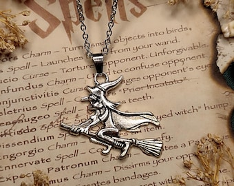 Witch necklace // Witch necklace, witch jewelry, Luciferian seal, occult symbol, Satan, Satanic, witch with broom, occult