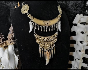 Schamanen Halbmond Collier // Naturschmuck, Knochen Schmuck, Knochen Halskette, Hexenkette, Hexenschmuck, Schamanenkette, Schamanenschmuck