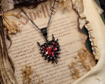 Gothic Crystal Heart Necklace // Vampire Goth Necklace, Gothic Necklace, Gothic Jewelry, Dracula, Nosferatu, Witch, Occult, Occultism