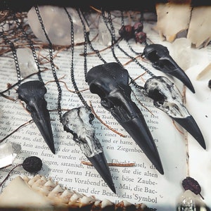 Black raven necklace // raven skull, crow skull, bird skull, witch necklace, witch jewelry, gothic necklace, gothic jewelry, magic, occult