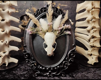 Ceramic wall art with marten skull // Ceramic picture frame, ceramic decor, wall decoration, gothic decor, taxidermy decor, animal skull
