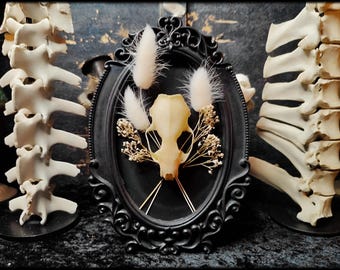 Ceramic wall art with marten skull // Ceramic picture frame, ceramic decor, wall decoration, gothic decor, taxidermy decor, animal skull